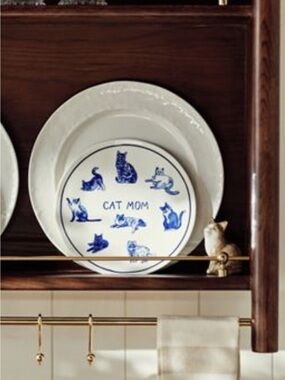 Anthropologie Molly hatch Blue and White 'Cat Mom' Decorative Plate